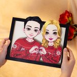 Personalised Heart Gesture Cartoon Character Name Wooden Portrait Frame with Stand Home Decor Valentine's Day Anniversary Gift for Couple