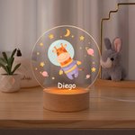 Luce notturna a LED con base in legno design universo stelle pianeta astonauta animale carino personalizzato con nome regalo di compleanno per bambini