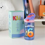 Personalizzato Fantasia Numero Unicorno Dinosauro Veicolo 16 oz Bambino Nome Bottiglia d'acqua con manico Cannuccia in silicone Torna a scuola Regalo di compleanno per ragazzo ragazza