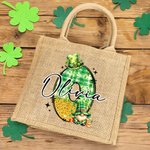Personalisierte Lucky Shamrock Hut Gnom Doodle Brief Jute Tragetasche mit Namen wiederverwendbare St. Patrick's Day Party Geschenk für Kinder Familie