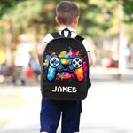 Personalised Colourful Splash Ink Gamepad Style Pixel Backpack with Name Back to School Birthday Gift for Kids Students Game Enthusiasts
