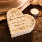 Personalized Anniversary Floral Wooden Heart Shaped Candle Holder with Engraved Name and Date Valentine's Day Anniversary Gift for Couple