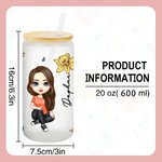 Coordinadora del Caos personalizada Personaje de dibujos animados 20oz Taza de cristal esmerilado con flor de nacimiento y pajita Regalo de cumpleaños diario de viaje para la familia