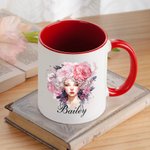Personalizada Antropomorfo Nacimiento Flor 11oz Taza de café de cerámica con nombre Cumpleaños Aniversario Regalo para las mujeres
