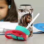 Personalized Boho Style Floral Horse 12oz Name Water Bottle with Silicone Straw and Handle Birthday Back to School Gift for Kids Horse Lovers