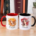Personalizada Antropomorfo Nacimiento Flor 11oz Taza de café de cerámica con nombre Cumpleaños Aniversario Regalo para las mujeres