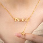 Personalized Dainty Name Necklace with Hanging Zircon Initial Charm Birthday Anniversary Valentine's Day Gift for Women