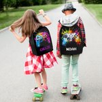 Personalised Colourful Splash Ink Gamepad Style Pixel Backpack with Name Back to School Birthday Gift for Kids Students Game Enthusiasts