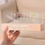 Personalisiertes Geburtsblumen Garten Acryl LED-Nachtlicht mit Holz Basis Haus Dekoration Geschenk für Oma Mama