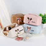 Personalized Cute Cartoon Quirky Girl PU Leather Makeup Bag with Handle Portable Travel Essentials Birthday Gift for Women Girls