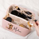 Personalised Birth Flower Western Cowgirl Boots Hat Design Name PU Leather Makeup Bag with Handle Portable Travel Accessories Birthday Gift for Women