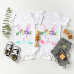 Personalised Cute Easter Bunny Watercolour Floral 100% Cotton Kid T-shirt Baby Bodysuit with Name Holiday Party Outfit Easter Gift for Baby Boys Girls