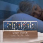 Personalisiertes Geburtsblumen Garten Acryl LED-Nachtlicht mit Holz Basis Haus Dekoration Geschenk für Oma Mama