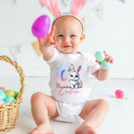 Personalisierte niedlichen Osterhasen Initial 100% Baumwolle T-Shirt Baby Bodysuit mit Namen Geburtstag Ostern Geschenk für Kinder Baby