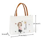 Gepersonaliseerde Cartoonfiguur Vlinder Geboortebloem Canvas Draagtas met Naam Magnetische Sluiting Kerst Verjaardag Cadeau voor Vrouwen Meisjes