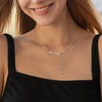 Personalized Dainty Name Necklace with Hanging Zircon Initial Charm Birthday Anniversary Valentine's Day Gift for Women