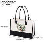 Sac à Main en Toile Personnalisé avec Nom Personnage et Motif de Fleurs en Forme de Coeur Cadeau Anniversaire Saint-Valentin Pour Femmes