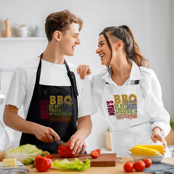 Personalized Funny BBQ Rules Adjustable Kitchen Apron with Name and Big Pocket Birthday Outdoor BBQ Party Housewarming Gift for Cooking Lovers