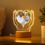 Personalisiertes Herz-Foto in Händen LED-Nachtlicht mit Holzsockel Haus Deko Jahrestag Vatertag Geschenk für Familie