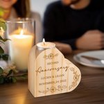 Personalized Anniversary Floral Wooden Heart Shaped Candle Holder with Engraved Name and Date Valentine's Day Anniversary Gift for Couple