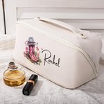 Personalised Birth Flower Western Cowgirl Boots Hat Design Name PU Leather Makeup Bag with Handle Portable Travel Accessories Birthday Gift for Women