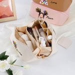 Personalized Cute Cartoon Quirky Girl PU Leather Makeup Bag with Handle Portable Travel Essentials Birthday Gift for Women Girls