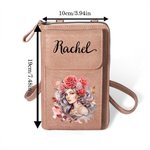 Personalisierte anthropomorphe Geburt Blume Leder Crossbody Bag Brieftasche mit Namen und Kartenschlitze Geburtstag Reisezubehör Geschenk für Frauen