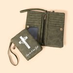 Personalisierte Kreuz Geburtsblumen Name PU-Leder Geldbörse mit Kartenfächern Handgelenkschlaufe Christliche Taufe Geburtstag Geschenk für Damen