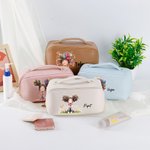 Personalized Cute Cartoon Quirky Girl PU Leather Makeup Bag with Handle Portable Travel Essentials Birthday Gift for Women Girls