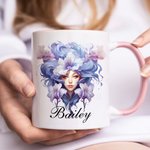 Personalizada Antropomorfo Nacimiento Flor 11oz Taza de café de cerámica con nombre Cumpleaños Aniversario Regalo para las mujeres