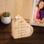 Personalized Anniversary Floral Wooden Heart Shaped Candle Holder with Engraved Name and Date Valentine's Day Anniversary Gift for Couple