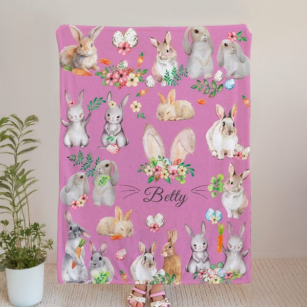 Personalisierte niedlichen Cartoon Kaninchen weiche Decke mit Namen Home Decor Baby Dusche Geburtstag Ostern Geschenk für Jungen Mädchen