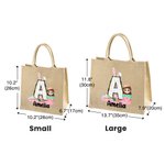 Gepersonaliseerde Funny Bunny Initial Easter Egg Character Jute Tote Bag met naam Gelukkig paaseieren jagen verjaardagscadeau voor kinderen familie