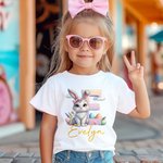 Personalisierte niedlichen Osterhasen Initial 100% Baumwolle T-Shirt Baby Bodysuit mit Namen Geburtstag Ostern Geschenk für Kinder Baby