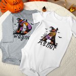 Gepersonaliseerde Tovenaarshoed Vleermuis Doodle Initiaal 100% Katoen Unisex Baby Rompertje T-shirt met Naam Halloween Feestcadeau voor Baby Jongens Meisjes