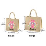 Personalized Rainbow Bunny Suit Cartoon Character Jute Tote Bag with Name Reusable Easter Party Gift for Kids