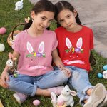 Personalised Cute Easter Bunny Watercolour Floral 100% Cotton Kid T-shirt Baby Bodysuit with Name Holiday Party Outfit Easter Gift for Baby Boys Girls