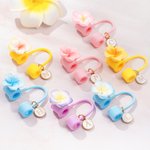 Personalised Plumeria Flower Reusable Set of 2 Straw Toppers with Initial Charms Accessory for Stanley Tumbler Birthday Gift for Her