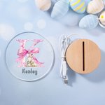 Personalized Cute Easter Bunny Pink Bow Initial LED Night Light with Wooden Base Cute Room Decor Birthday Easter Party Favor Gift for Kids
