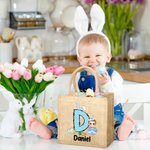 Gepersonaliseerde Funny Bunny Initial Easter Egg Character Jute Tote Bag met naam Gelukkig paaseieren jagen verjaardagscadeau voor kinderen familie