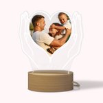 Personalisiertes Herz-Foto in Händen LED-Nachtlicht mit Holzsockel Haus Deko Jahrestag Vatertag Geschenk für Familie