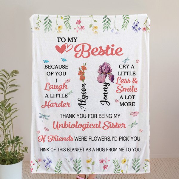 Bestie Birth Flowers Soft Throw Blanket with Names