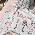 Personalized To My Bestie 2 Birth Flowers Soft Throw Blanket with Names Home Decor Birthday Gift for Sisters Friends