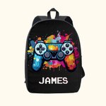 Personalised Colourful Splash Ink Gamepad Style Pixel Backpack with Name Back to School Birthday Gift for Kids Students Game Enthusiasts