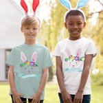 Personalised Cute Easter Bunny Watercolour Floral 100% Cotton Kid T-shirt Baby Bodysuit with Name Holiday Party Outfit Easter Gift for Baby Boys Girls
