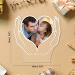 Personalisiertes Herz-Foto in Händen LED-Nachtlicht mit Holzsockel Haus Deko Jahrestag Vatertag Geschenk für Familie