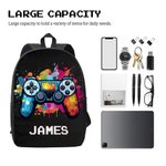 Personalised Colourful Splash Ink Gamepad Style Pixel Backpack with Name Back to School Birthday Gift for Kids Students Game Enthusiasts