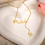 Personalized Dainty Name Necklace with Hanging Zircon Initial Charm Birthday Anniversary Valentine's Day Gift for Women