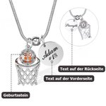 Personalisierte Basketball und Korb Geburtsstein Anhänger Halskette mit Namen Nummer Gravur Geburtstag Valentinstag Geschenk für Basketball-Liebhaber