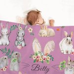 Personalizado lindo conejo de dibujos animados suave manta con nombre Decoración del hogar Baby Shower Cumpleaños Pascua Regalo para Niños Niñas